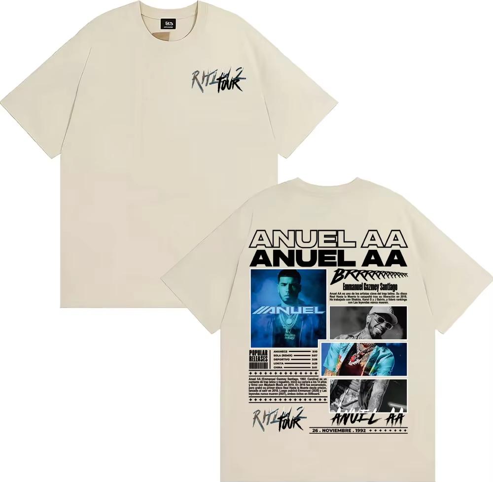 Rapper Anuel AA Rhlm 2 Album Tour Tshirts 2026 Spring Summer Men Fashion Hip Hop High Street ONeck Short Sleeve Top Unisex