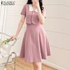 ZANZEA Women Short Sleeve Blouse and Skirts Summer Two Piece Suit Sets