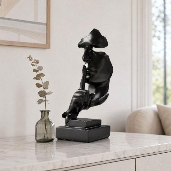 Abstract Faceless Figurine Sculpture, Modern Minimalist Silence Resin Statue, Luxury Black Gold Home Decor for Office Desk Living Room Bookshelf,