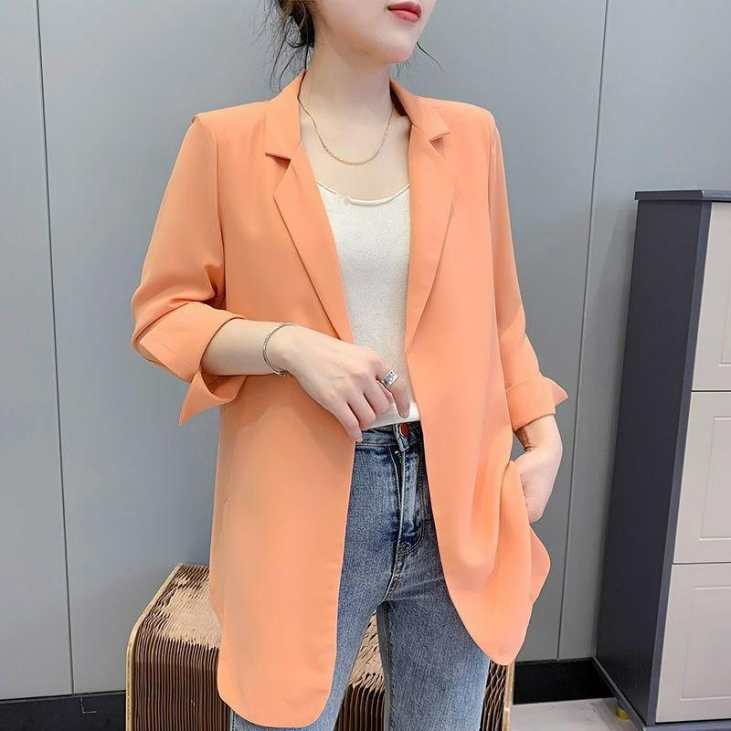 Chiffon Small Suit Women's Spring and Summer Thin Loose Mid-length Suit Jacket Three-quarter Sleeve Cardigan