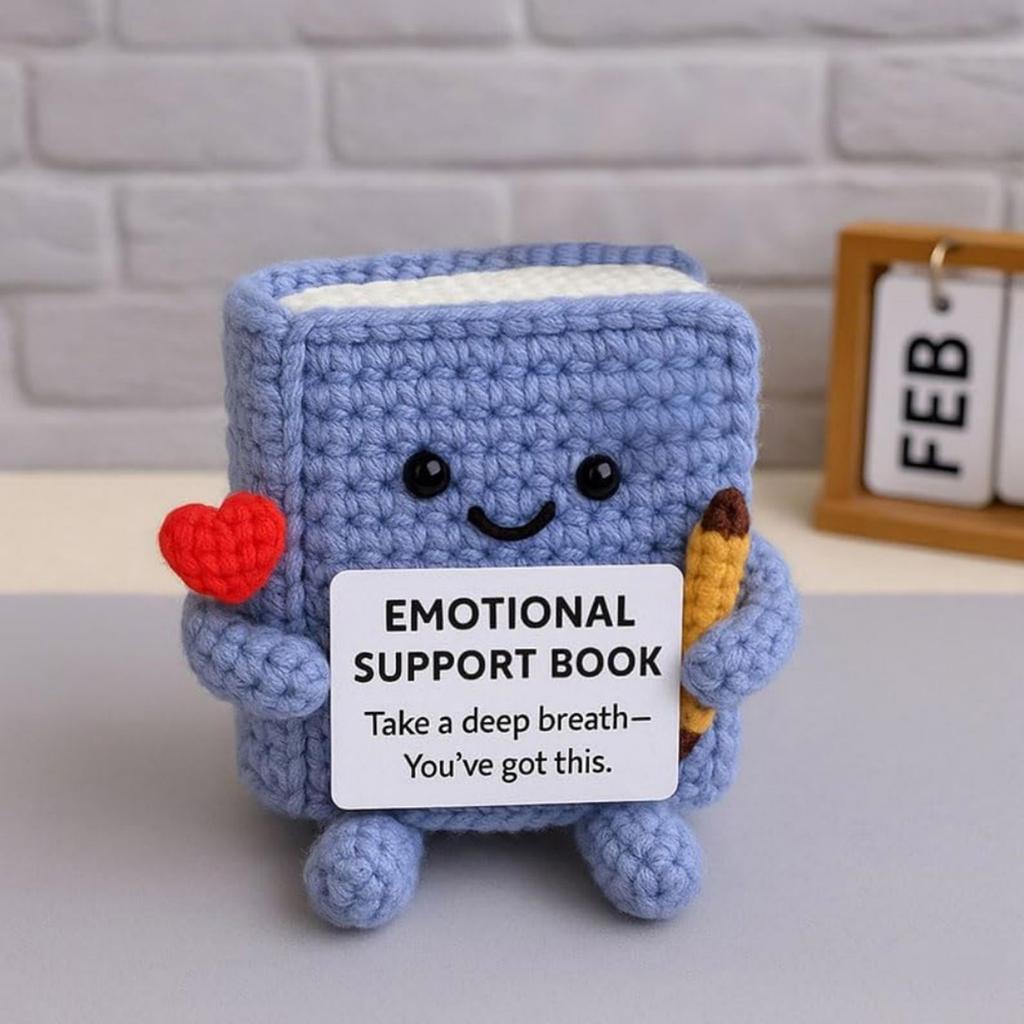 Crochet Emotional Support Book with Positive Card Emotional Support Knitted Plush Cheer Up Gifts for Women Men Birthday Presents