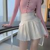 Black White Pleated Skirts Casual Slim College Women Korean Elastic High Waist Mini Metal Letter D A-line Skirts Clubwear