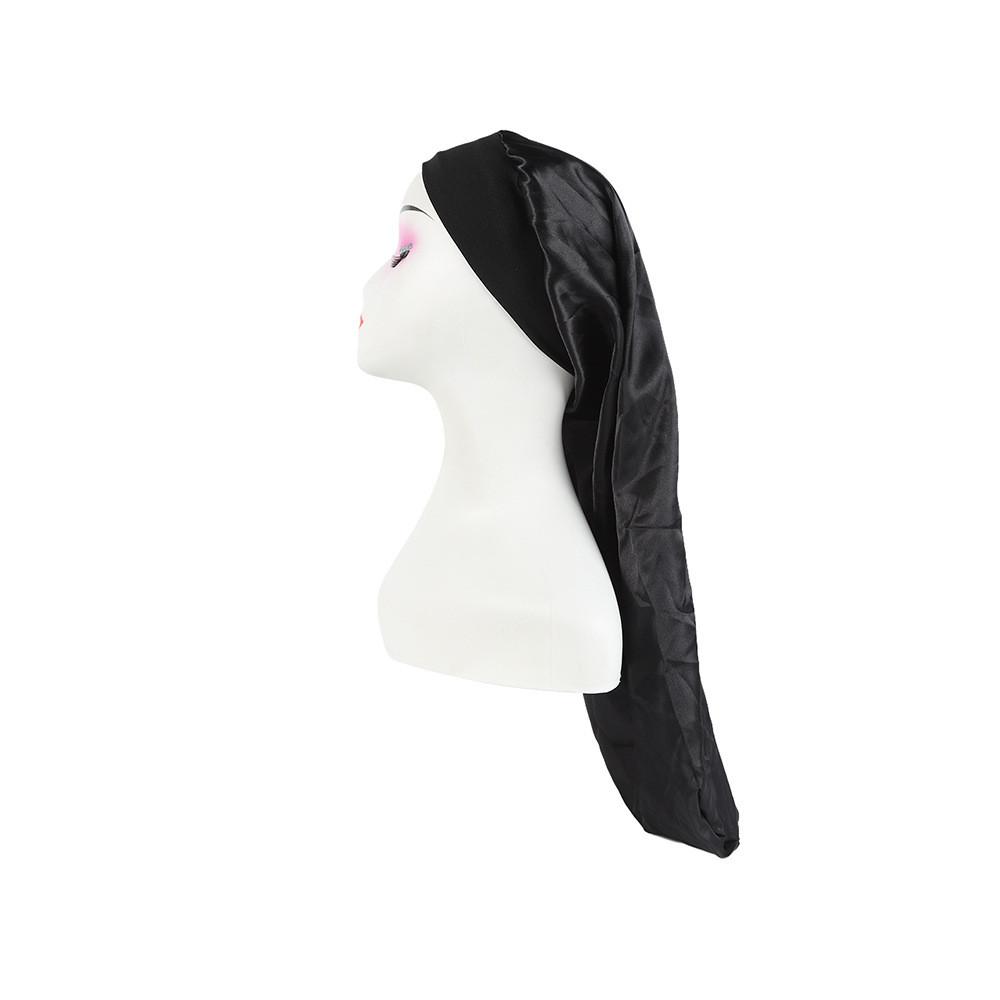 Long Large Satin Nightcap With Solid Color And Loose Tight Strap Sleeping Use
