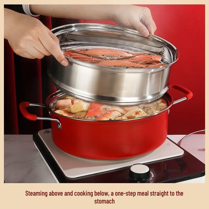 Adneny 28cm Stainless Steel 2-Layer Steamer Pot & Hot Pot