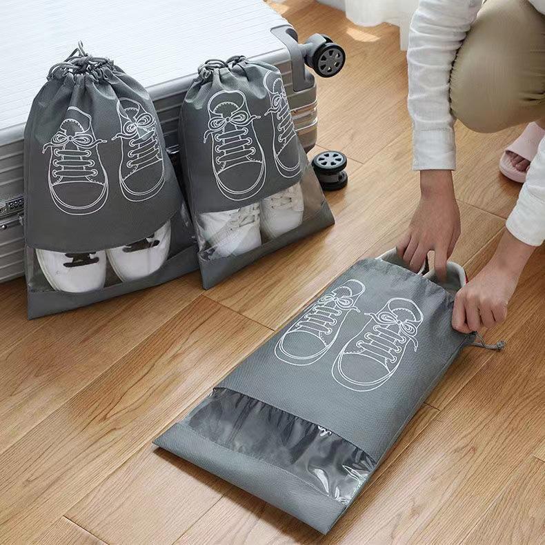 5pcs/set Shoe Storage Bag With Thickened Non-woven Fabric Strap Mouth Large Capacity Travel Waterproof Shoe Bag Moistureproof