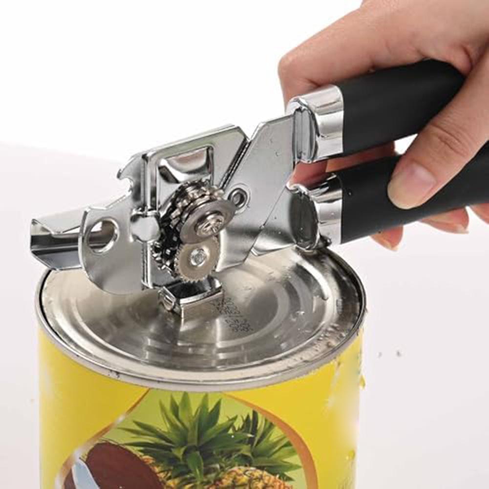 Manual Can Opener Stainless Steel with Non Slip Rubber Handle and Safety Magnet for Clean and Safe Lid Removal
