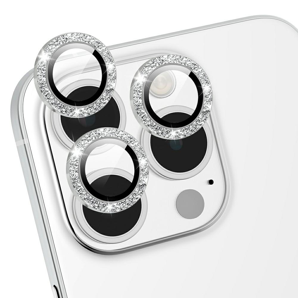 

For iPhone 14 Pro/14 Pro Max Camera Lens Protector Glitter Decor Metal Frame Lens Film with Installation Tool A