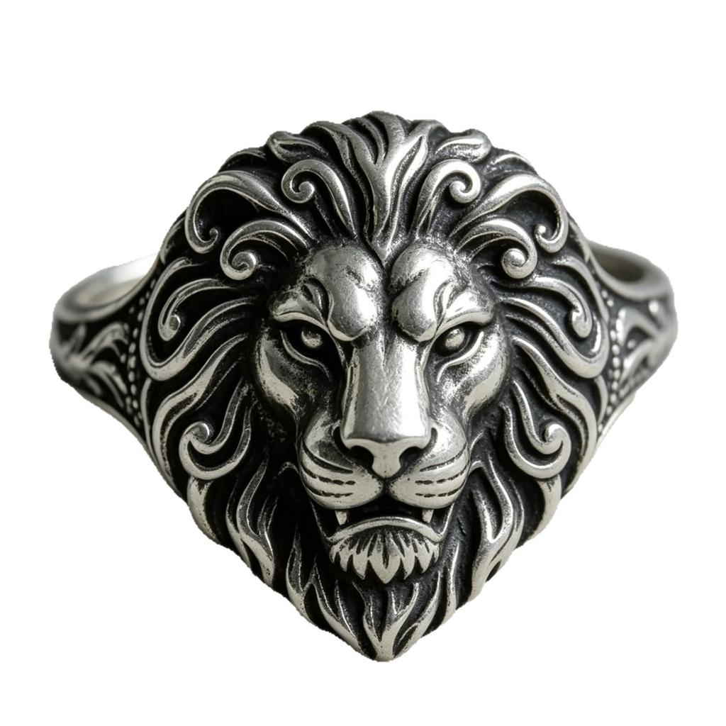 Luxury new retro lion head ring men's imitation Thai silver personalized ring European and American style jewelry
