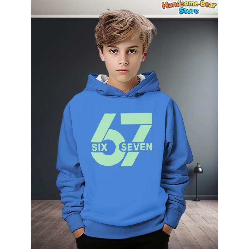 67 Meme Hoodie für Kinder Lustiger Digitaldruck Herbst-Sweatshirt Locker Bequem Oberteile Streetwear Mode Y2k Kinderkleidung