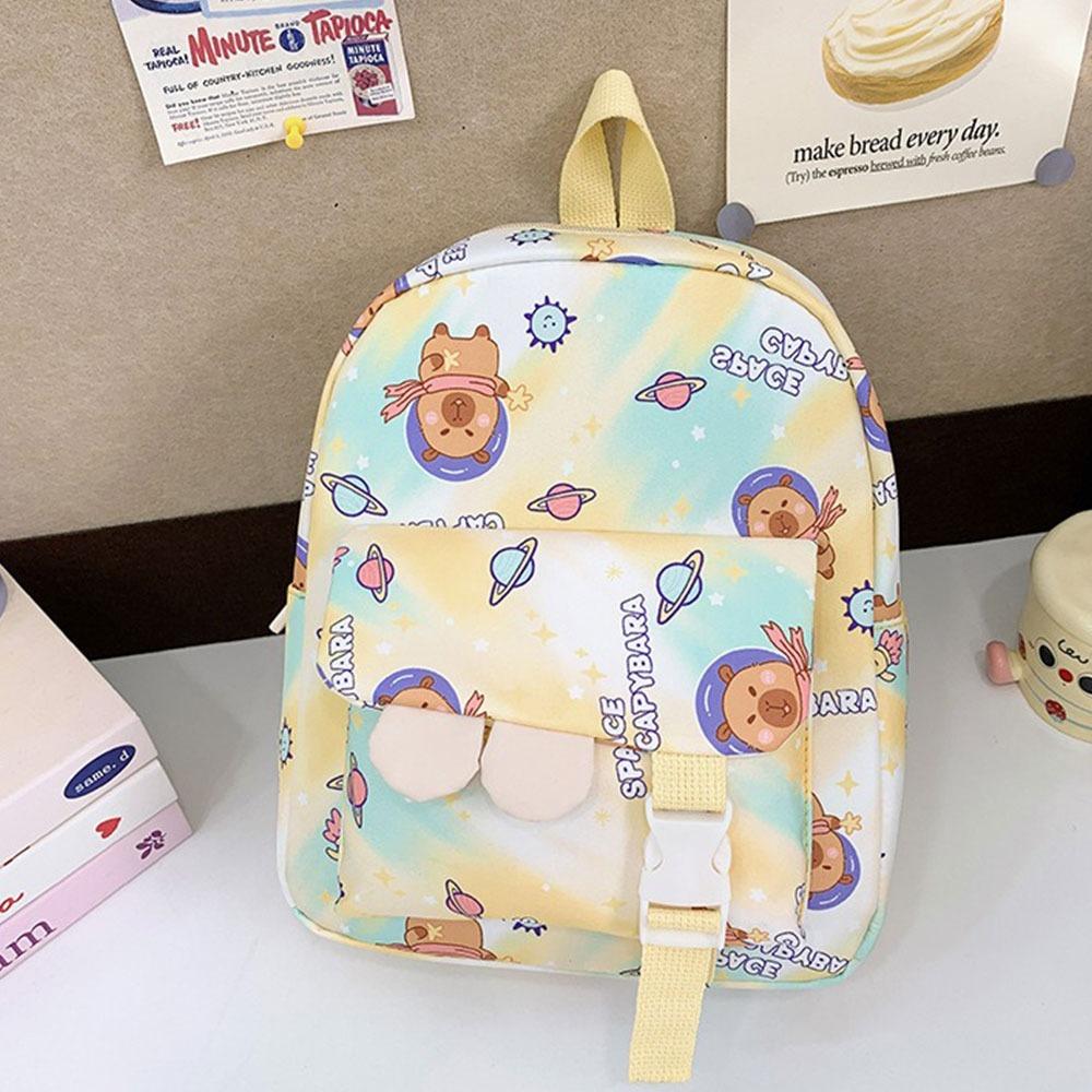 Cartoon Nylon School Bags Capybara Large Capacity Backpack Travel Shoulders Knapsack Children