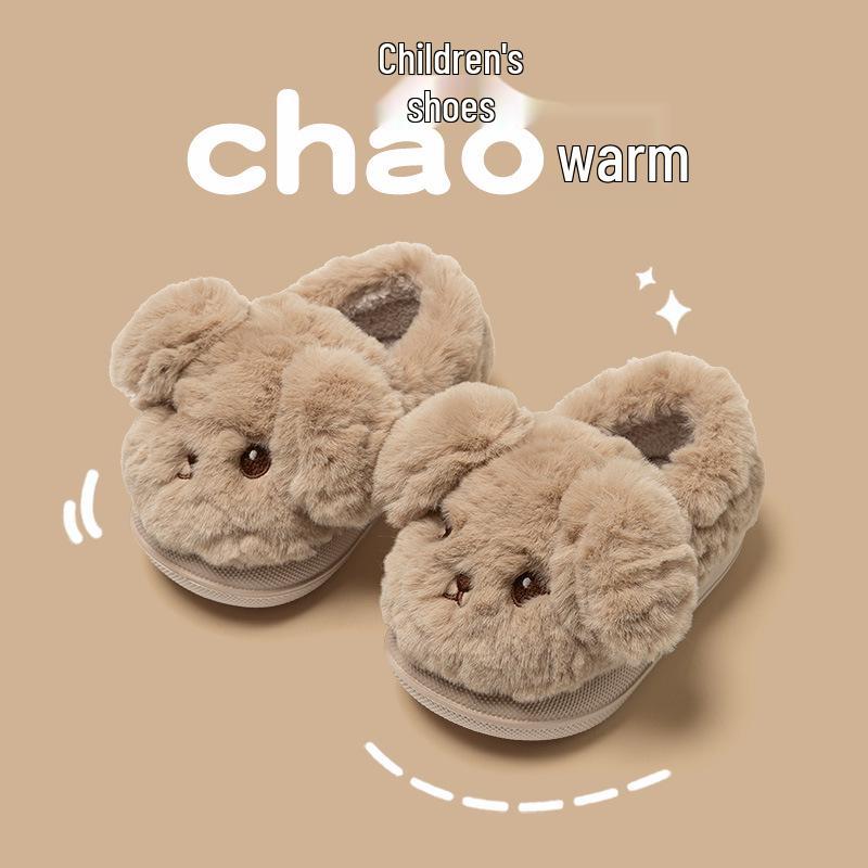 Girls' Winter Cartoon Bow Slippers - Closed-Back Cotton Indoor Shoes for Kids and Parent-Child Matching