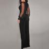 Women's V-Neck Mesh Stitching Rivet Straight-Leg Jumpsuit In Stock