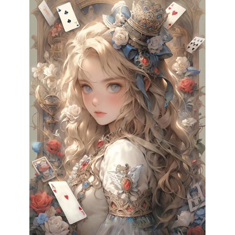 Alice in Wonderland Diamond Painting Art Mosaic Anime Girl Rose DIY Cross Stitch Kit 5D Full Drill Home Decor