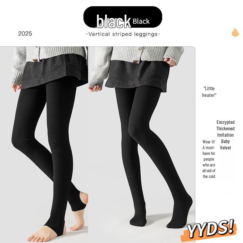 New Ribbed Cotton Footed Tights for Women - Flat Knit, Solid Color, Versatile Pantyhose, Warm for Autumn/Winter