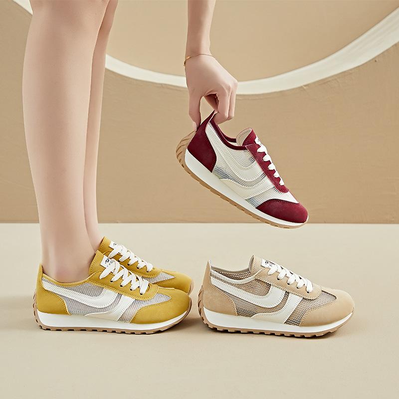 Gelbe Damen Frühling Sommer neue Retro atmungsaktive Mesh Zehenfrei kleine Sportliche flache Freizeitschuhe