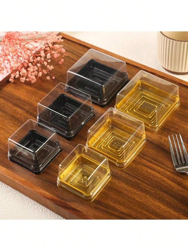 50 Backpackungen, Verpackungskartons für gold-schwarzes Eigelbgebäck, runde Blisterverpackungen aus Kunststoff, Mondkuchen