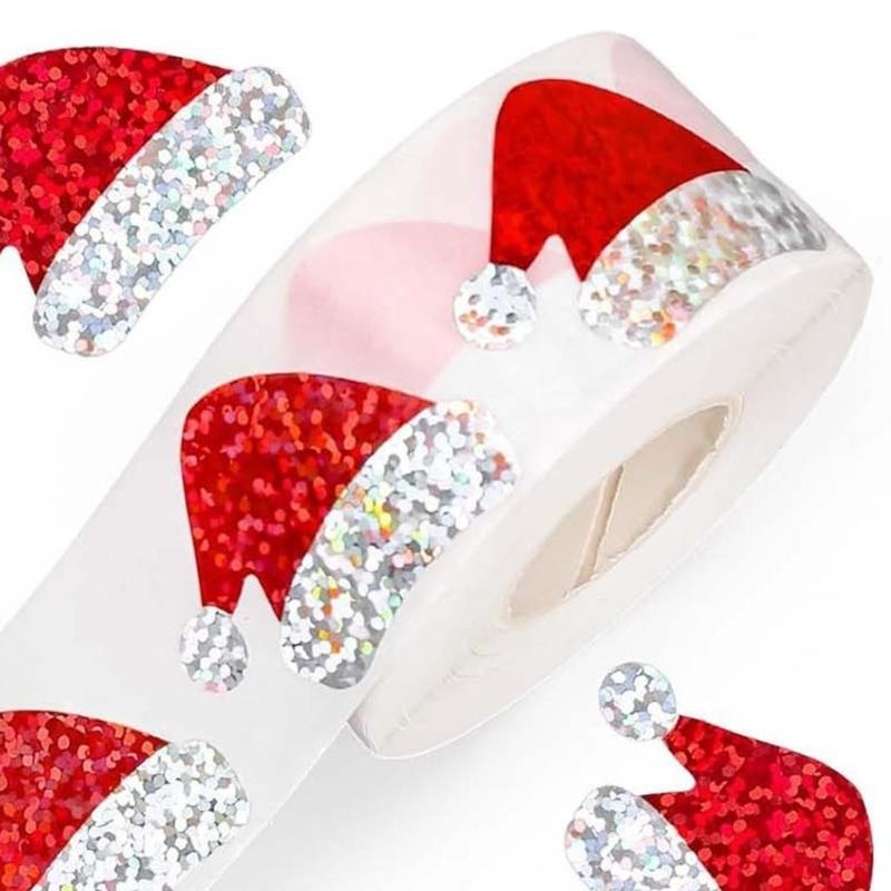 500Pcs Christmas Hat Sticker Wrapping Label for Water Bottle Candy Bag Journal Planner Photo Album Packaging Decoration