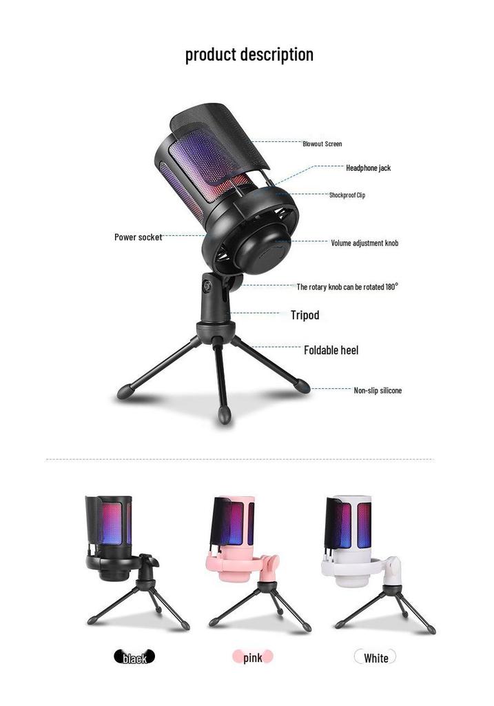 RGB USB Condenser Microphone Set for Gaming, Streaming, Singing & Recording with Noise Reduction.