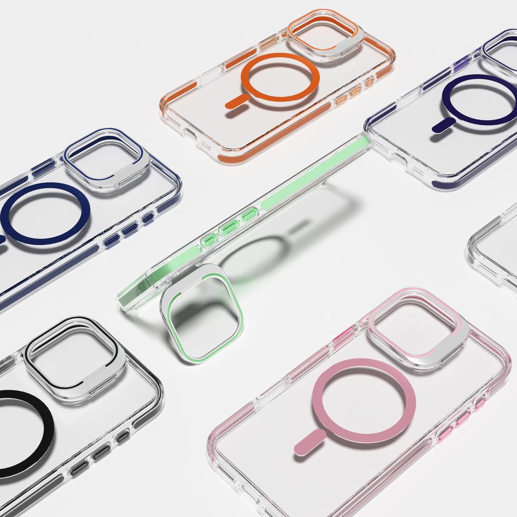 J2 Series For iPhone 16 Pro Case Compatible with MagSafe TPU+PC Clear Phone Cover Built-In Kickstand