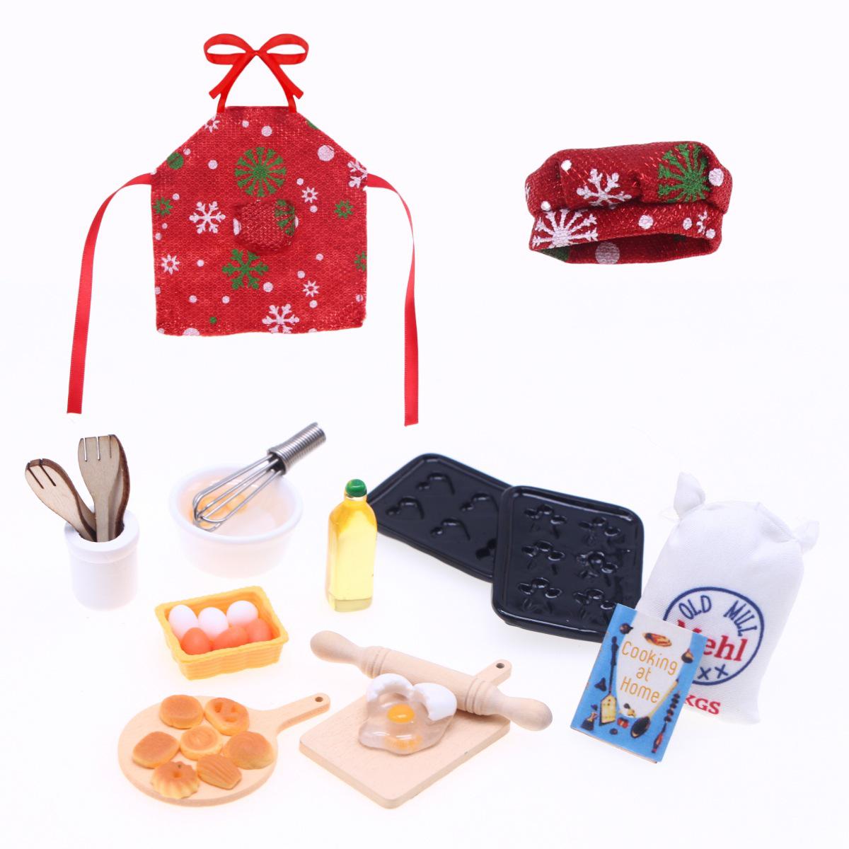 Christmas Elf Doll Clothes & Miniature Kitchen Baking Scene Props красный