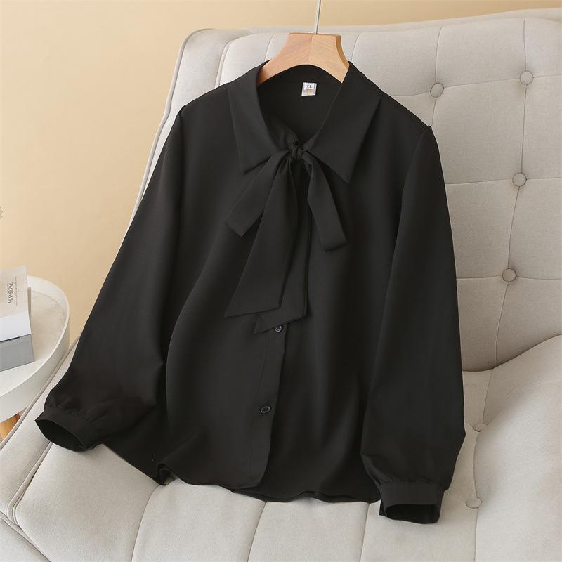 2026 Spring Women s Plus Size Bow Collar Long Sleeve Cardigan Shirt - Simple Fashion 2XL