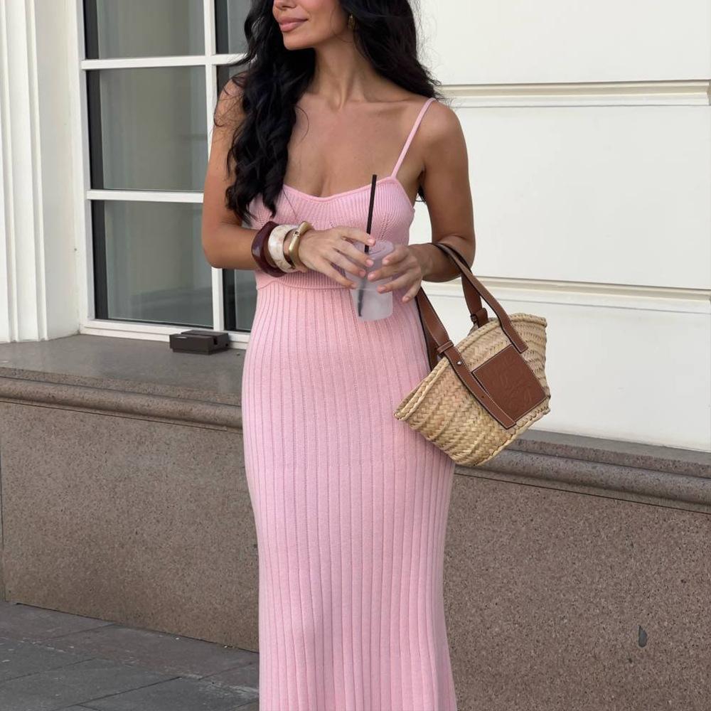 Knitted suspender dress European and American summer new female sexy slim pit strip hip fish tail dress