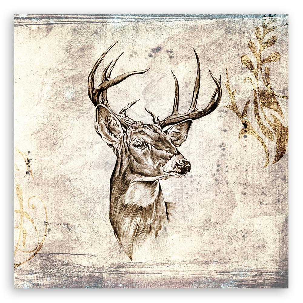 Canvas Print Deer Head Sketch Vintage