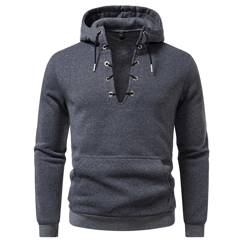 Men's Lace-Up Hooded Sweatshirt Casual Pullover for Men Autumn Winter Warm Fashion Hoodie with Pocket Multi-Color Male Tops