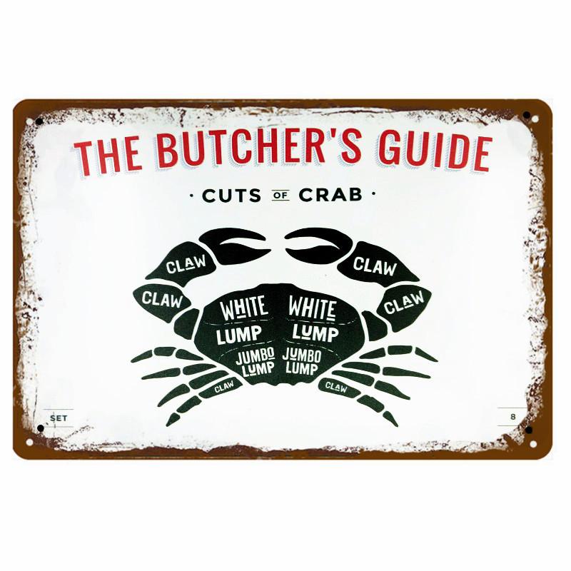 BUTCHERS GUIDE Vintage Metal Signs Cut Beef Cow Chicken Pork Duck Poster Kitchen Decorative Plates Plaque Wall Stickers N