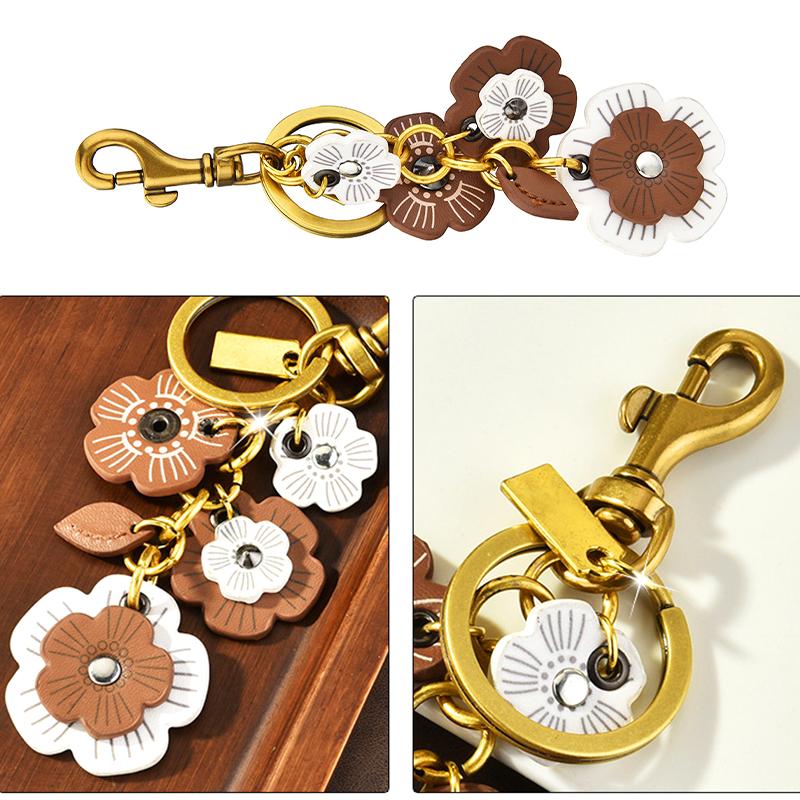 1Pc Bag Hanging Ornaments Retro Keychain Elegant Camellia Lightweight Backpack Pendant Decoration PU Multipurpose Flower