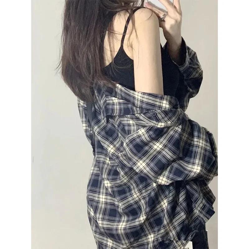 Women's Plaid Shirt Korean Chic Long Sleeve Top Design Sensibility Niche French Style Jacket for Autumn
