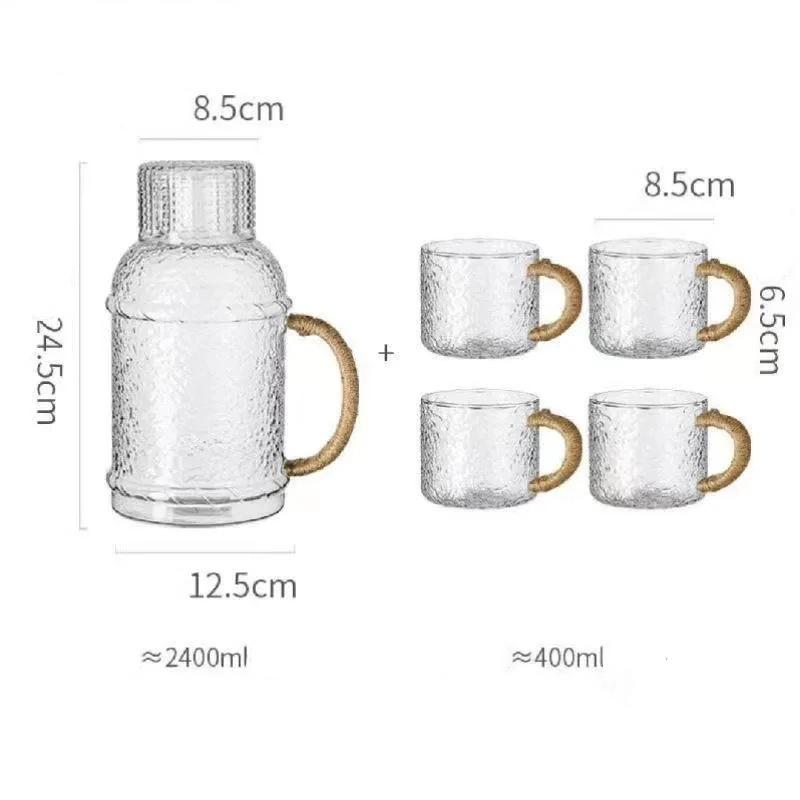 Hammered Glass Water Pitcher with Rope Handle – Heat Resistant, Large Capacity Cold Water Jug Water Botter