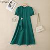 ZANZEA Women Casual Round Neck Summer Short Sleeve Dress