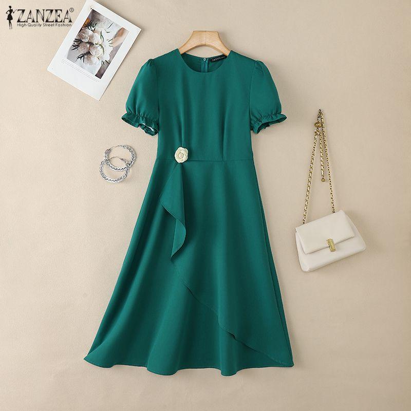 ZANZEA Women Casual Round Neck Summer Short Sleeve Dress