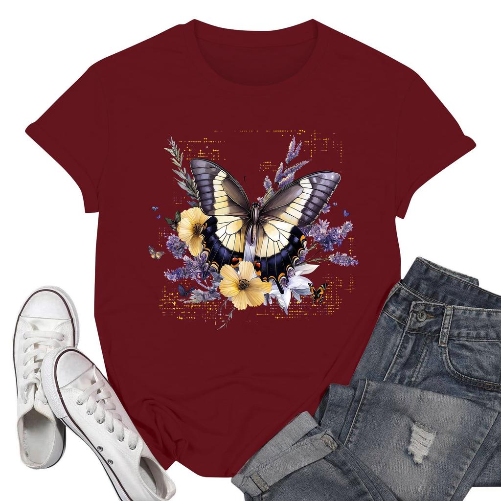 Women's Round Neck Printed Short-sleeved T-shirt Top