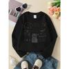 Girls' Crewneck Sweatshirt Cute Kitten Black And White Print Machine Washable, Spring And Autumn, Sportswear And Casual Wear
