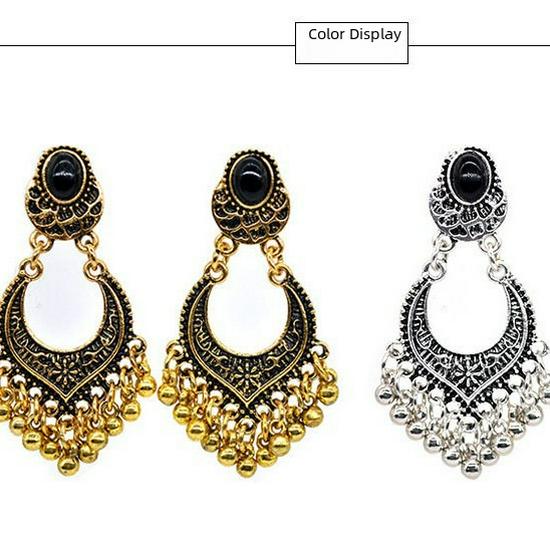 Retro Black Teardrop Rhinestone Tassel Earrings