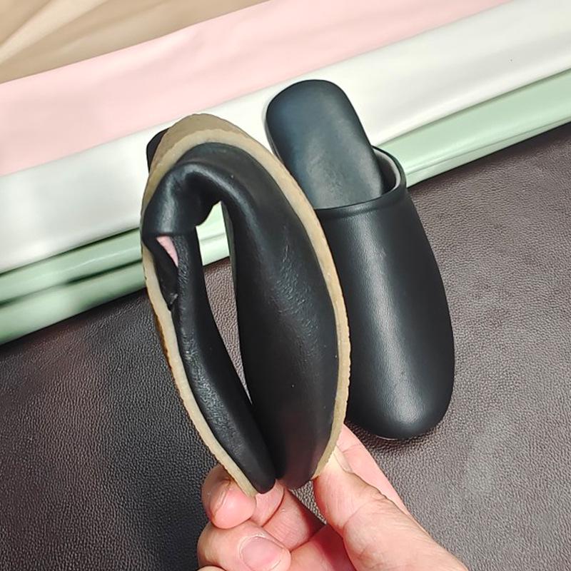 Spring & Autumn Lambskin Leather Slippers - Japanese Style Indoor Couple Slippers for Home & B&B Vacations