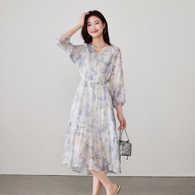SOFSIL Women's Printed Lantern Sleeve Midi Dress