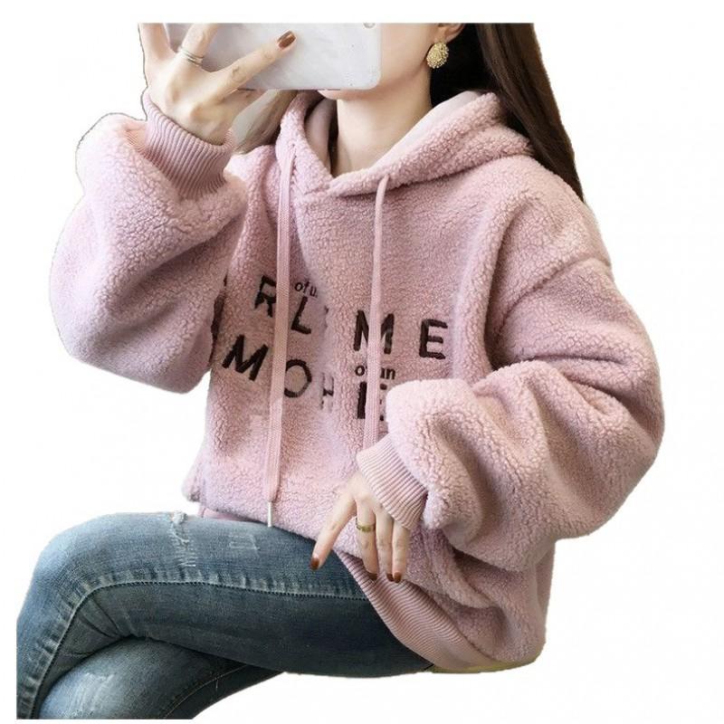 Womens Fleece Hoodie Thick Warm Winter 2026 Letter Embroidery Casual Loose Fit Sweatshirt