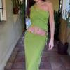 Verão Novo Estilo Ombro Diagonal Sexy Barriga de Fora Babado Irregular Regata Cintura Baixa Temperamento Conjunto Saia Midi para Mulheres