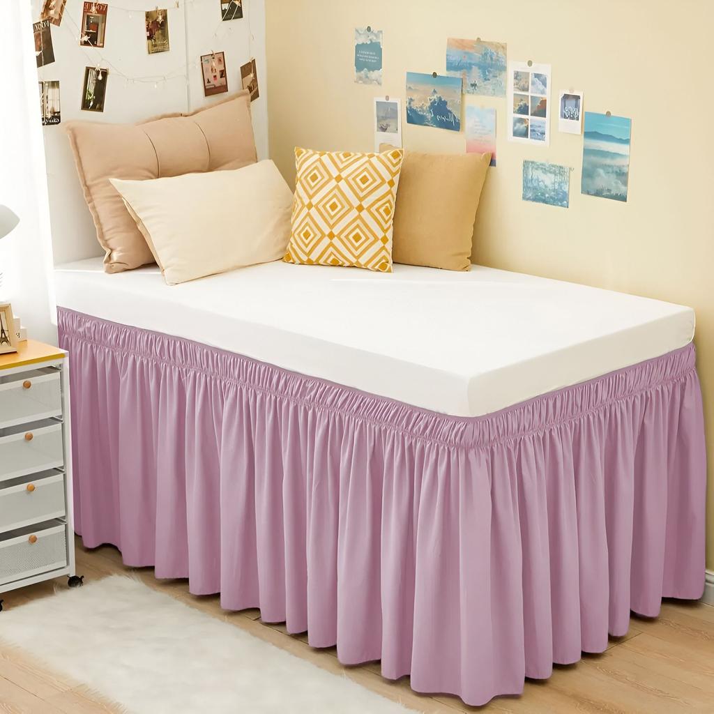 Extra Long College Hostel Dorm Room Bed Skirt Wrap Around Pretty Ruffles Bed Skirt Valance with Three Sides Fabric for Twin Bed