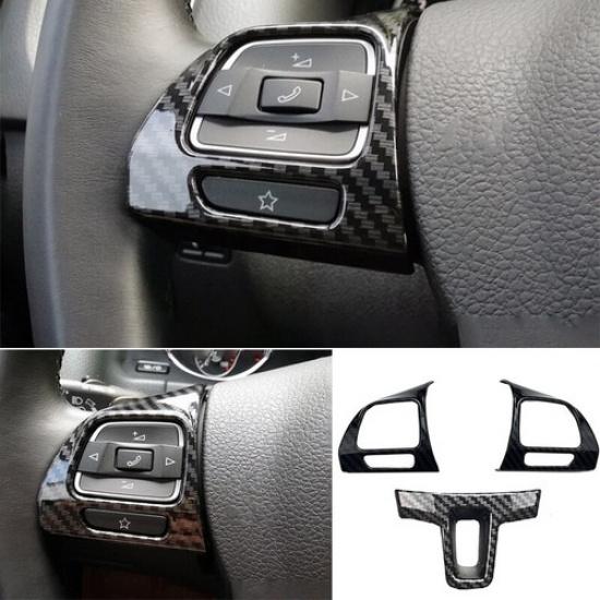 For VW Tiguan 2010-2016 Carbon Fiber ABS Steering Wheel Button Frame Cover Trim