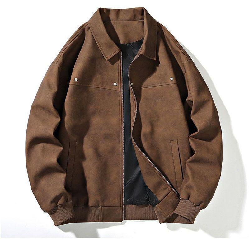 American Retro Unisex Deerskin Lapel Jacket - Autumn/Winter Loose Fit Large коричневый