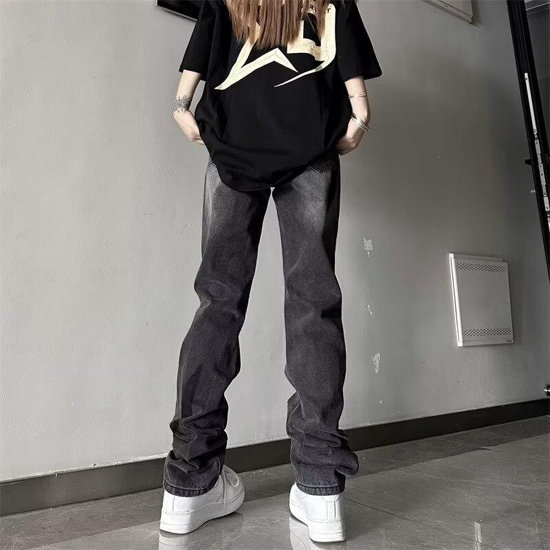 Women's Vintage Washed Ripped Flare Jeans - Loose Straight Leg Summer Pants
