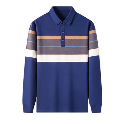 Autumn New Striped Long-staple Cotton Men's Long-sleeved Middle-aged Lapel Polo Shirt Men's Embroidered T-shirt Top