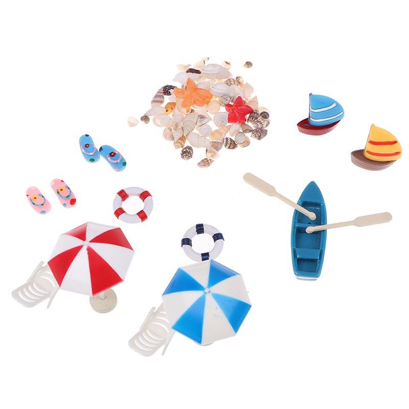 1:12 Dollhouse Miniature Deck Chair Beach Umbrella Boat Shell Kits Decoration