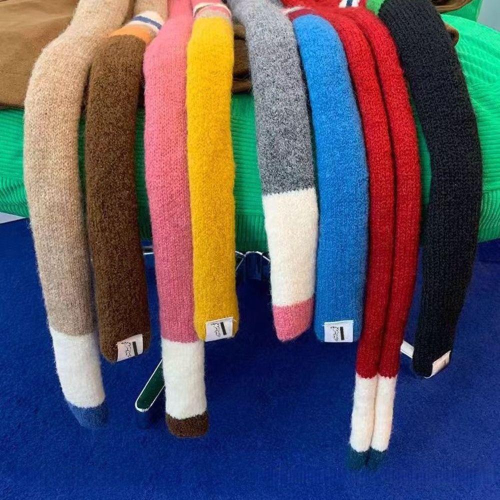 Striped Color Matching Sausage Thin Scarf Knitted Women's Long Scarves Striped Scarf Autumn Winter