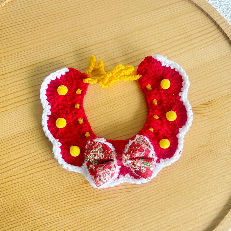 New Year Red Knitted Scarf for Cats and Dogs - Warm Wool Bib for Spring Festival