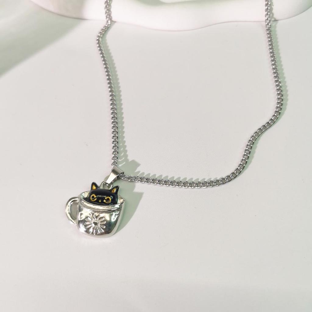 Versatile Black Cat Couple Necklace Pendant – Titanium Steel Hip Hop Style Sweater Chain